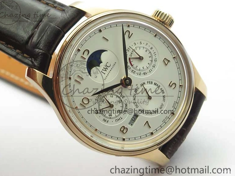 MIROTIME 0308 Compact Portugieser Perpetual Calendar IW503302 RG V9F 1:1 Best Edition White Dial on Brown Leather Strap A 7113
